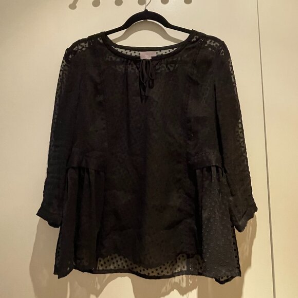 Anthropologie Vanessa Virginia Black Sheer Blouse - Picture 2 of 10